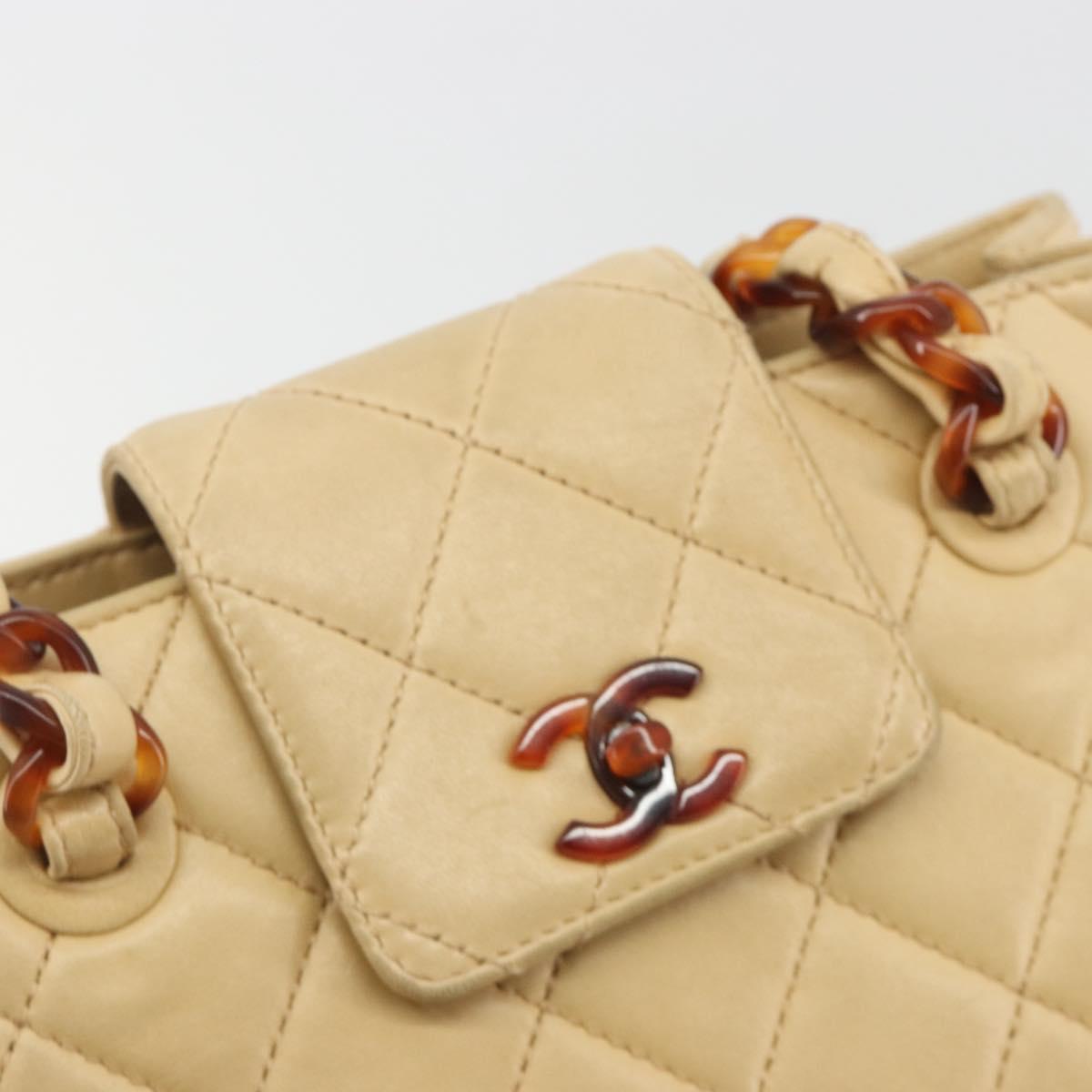 CHANEL Matelasse Chain Shoulder Bag Lamb Skin Beige CC Auth 196671A