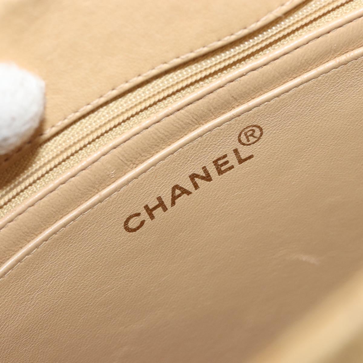 CHANEL Matelasse Chain Shoulder Bag Lamb Skin Beige CC Auth 196671A
