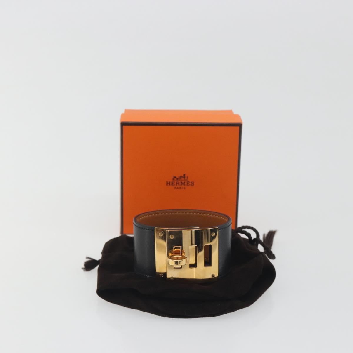 HERMES Kelly Dog Bracelet Leather Black Gold Auth 196673V
