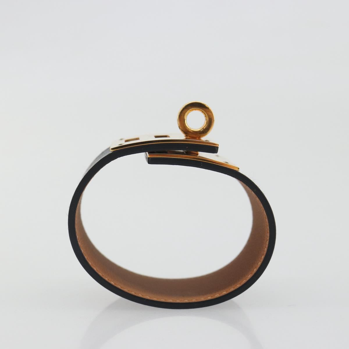 HERMES Kelly Dog Bracelet Leather Black Gold Auth 196673V