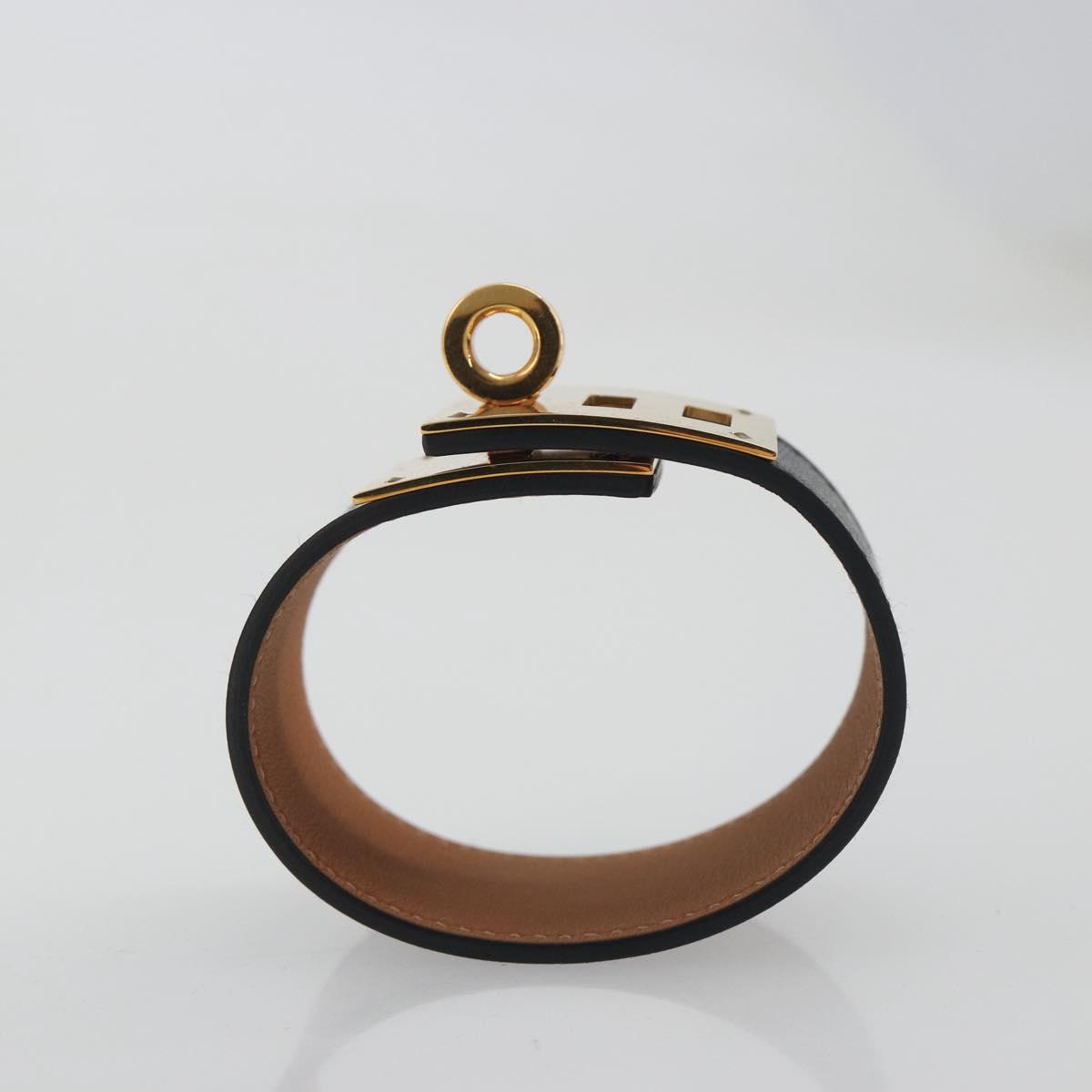 HERMES Kelly Dog Bracelet Leather Black Gold Auth 196673V