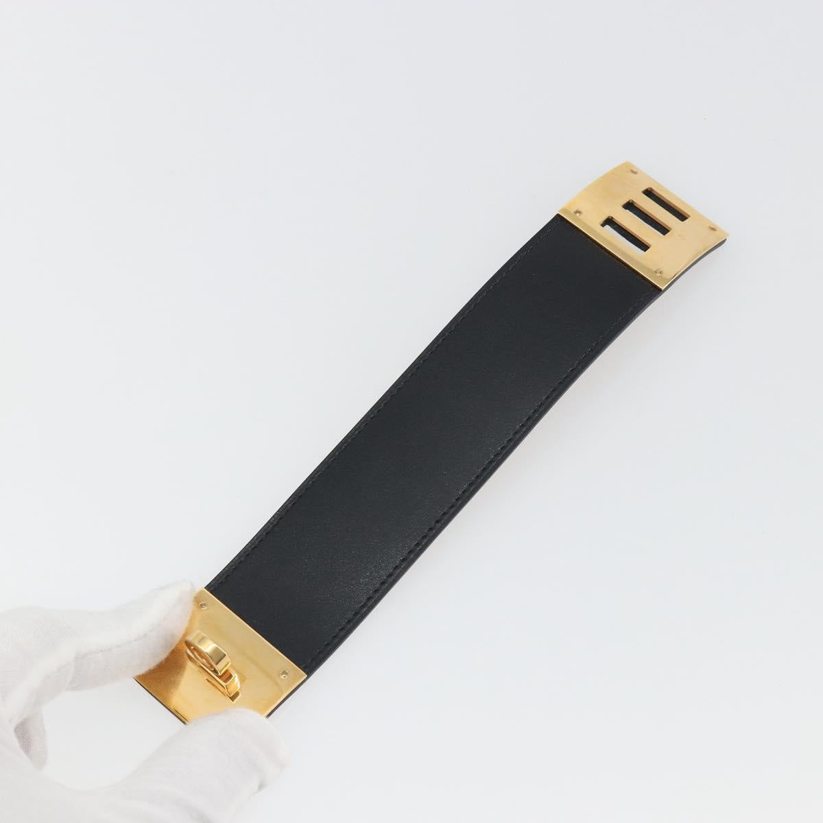 HERMES Kelly Dog Bracelet Leather Black Gold Auth 196673V