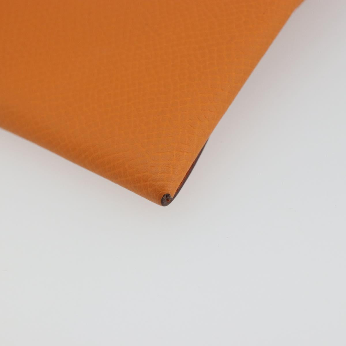HERMES Bastia Terre Batue Coin Purse Leather Orange Silver Auth 196674V