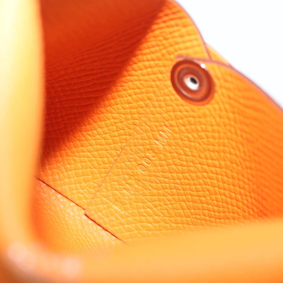 HERMES Bastia Terre Batue Coin Purse Leather Orange Silver Auth 196674V