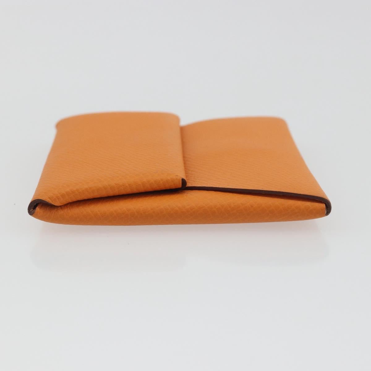 HERMES Bastia Terre Batue Coin Purse Leather Orange Silver Auth 196674V