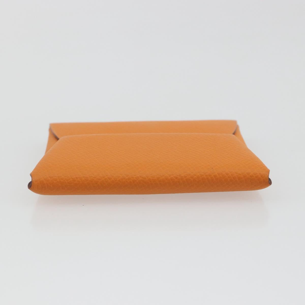 HERMES Bastia Terre Batue Coin Purse Leather Orange Silver Auth 196674V