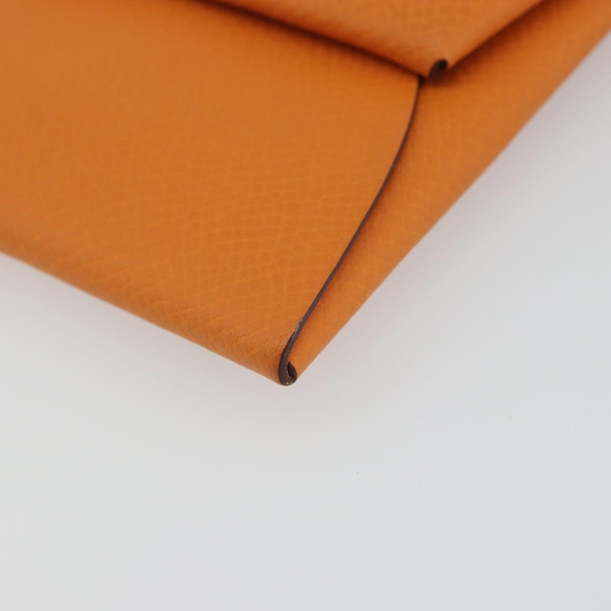 HERMES Bastia Terre Batue Coin Purse Leather Orange Silver Auth 196674V