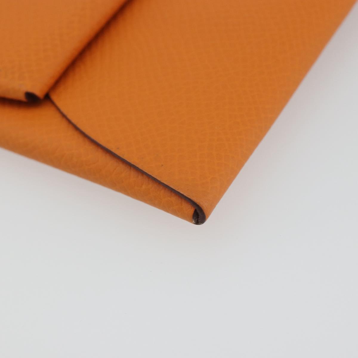 HERMES Bastia Terre Batue Coin Purse Leather Orange Silver Auth 196674V