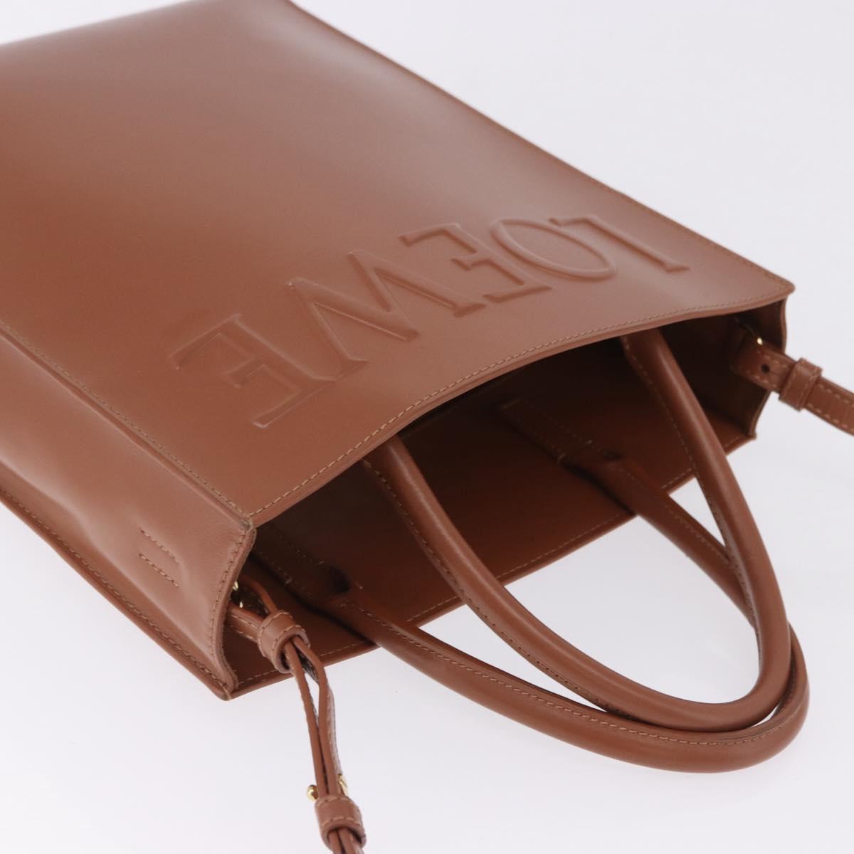 LOEWE Standard A4 Hand Bag Leather 2way Brown Gold Auth 196677A