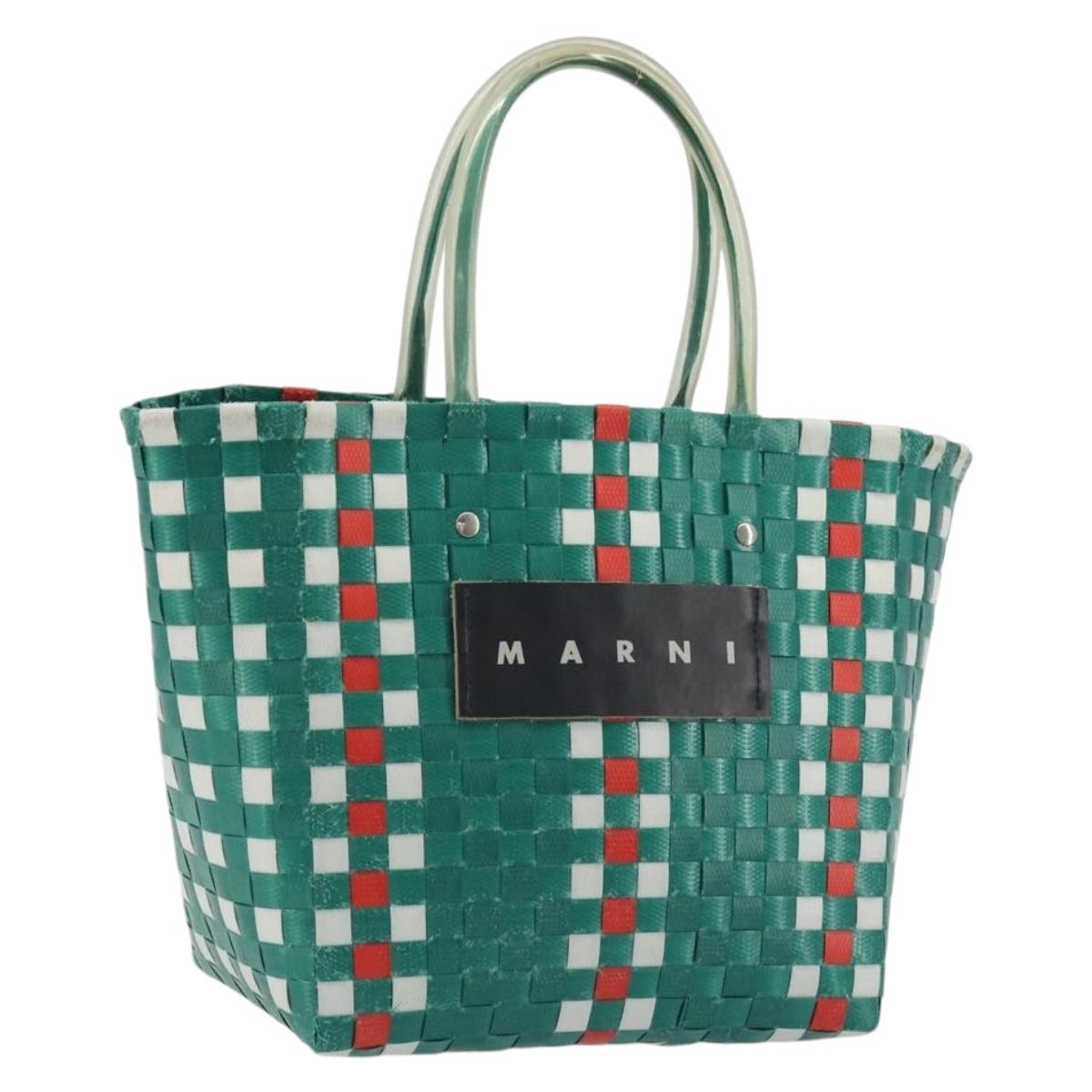 MARNI Basket Bag Vinyl Green Silver Auth 196678A