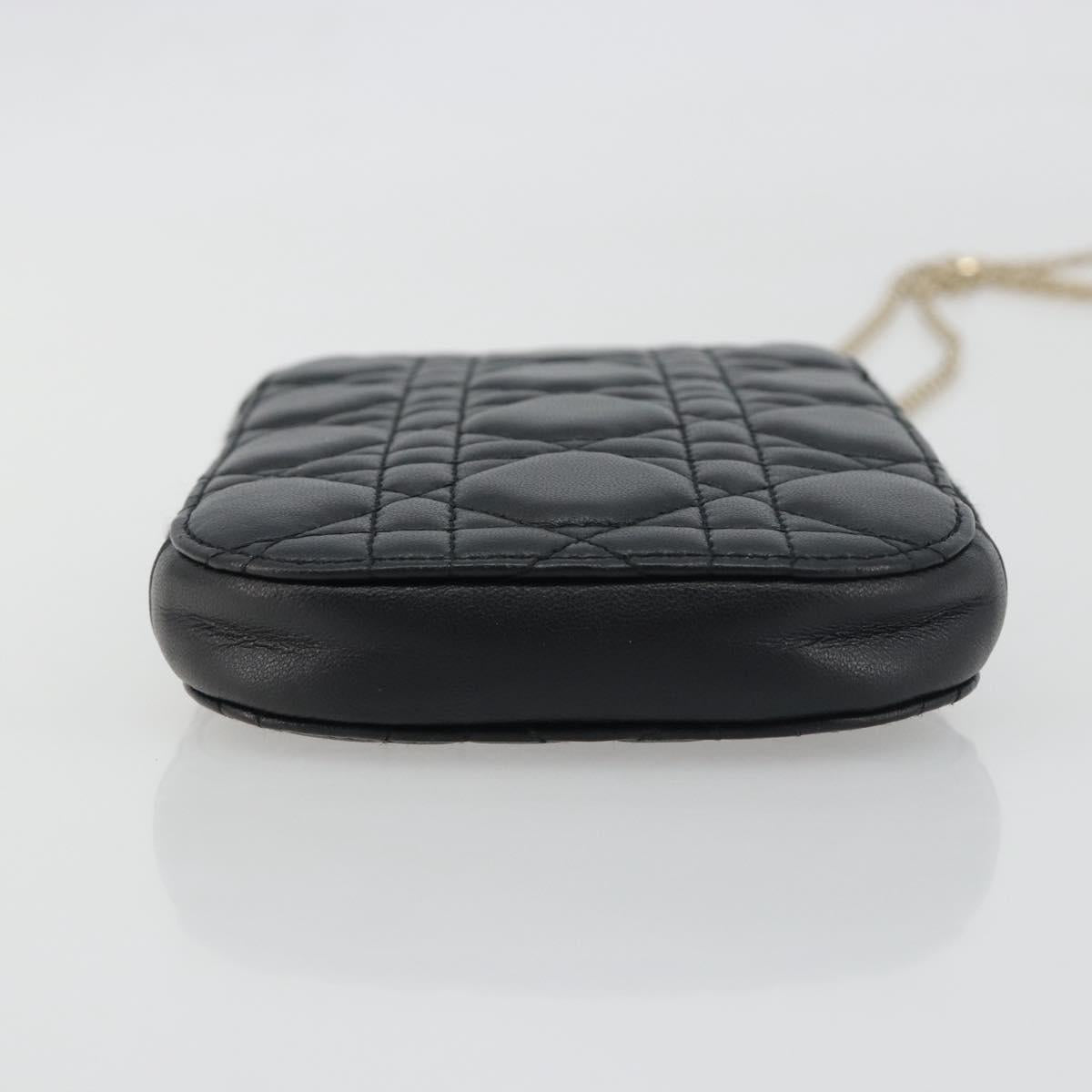 Christian Dior Cannage Phone Holder Leather Black Gold Auth 196679V