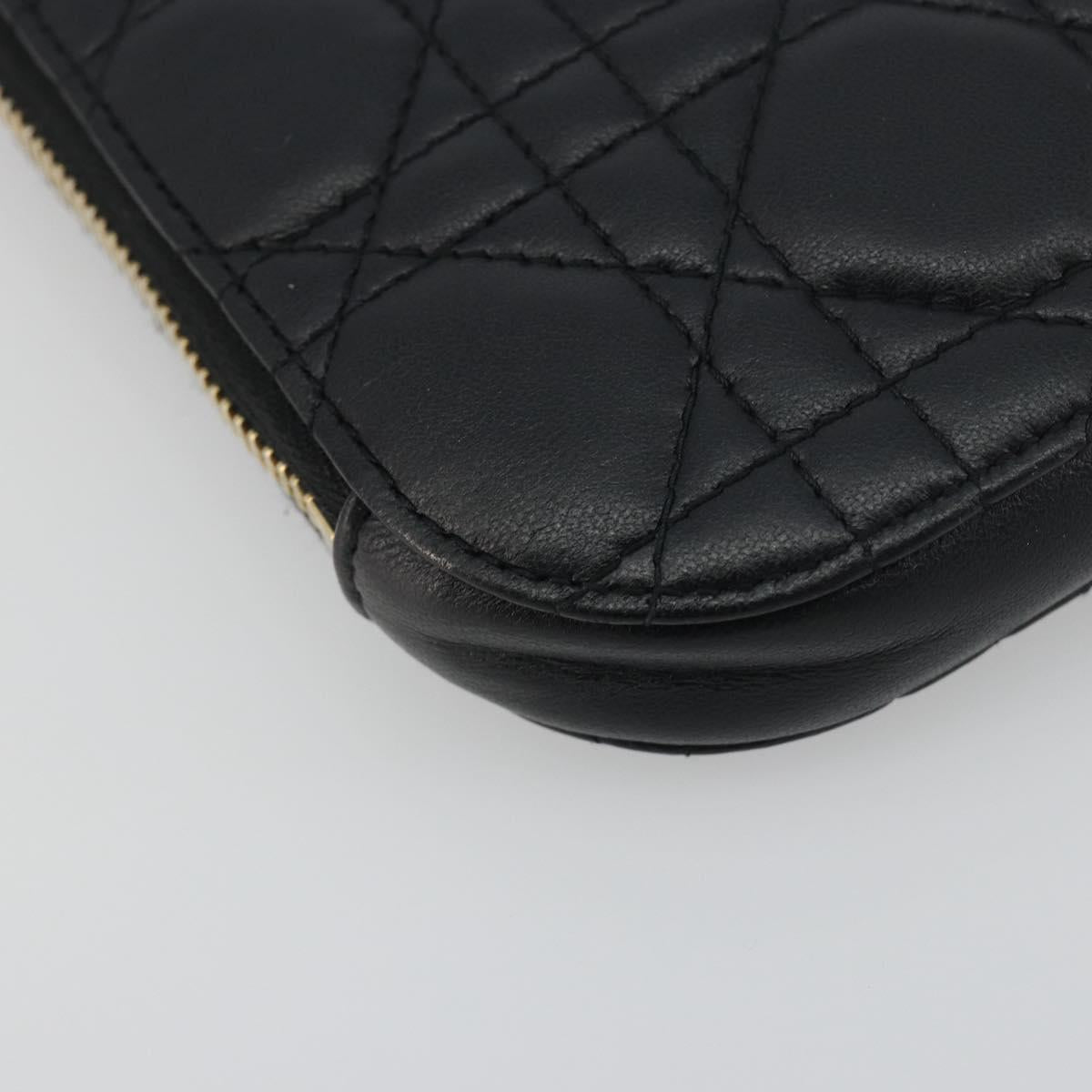 Christian Dior Cannage Phone Holder Leather Black Gold Auth 196679V