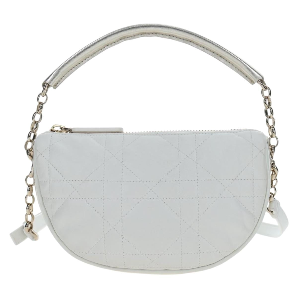 Christian Dior Vibe Cannage Shoulder Bag Leather 2way White Gold Auth 196680V