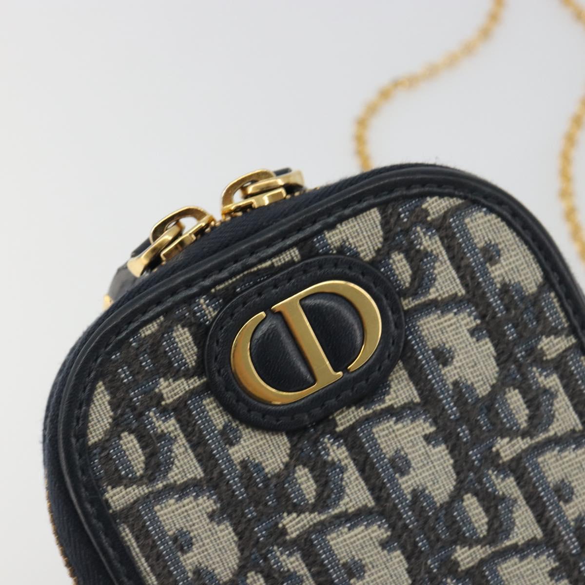 Christian Dior Trotter Canvas Oblique Phone Holder Navy Gold Auth 196681M