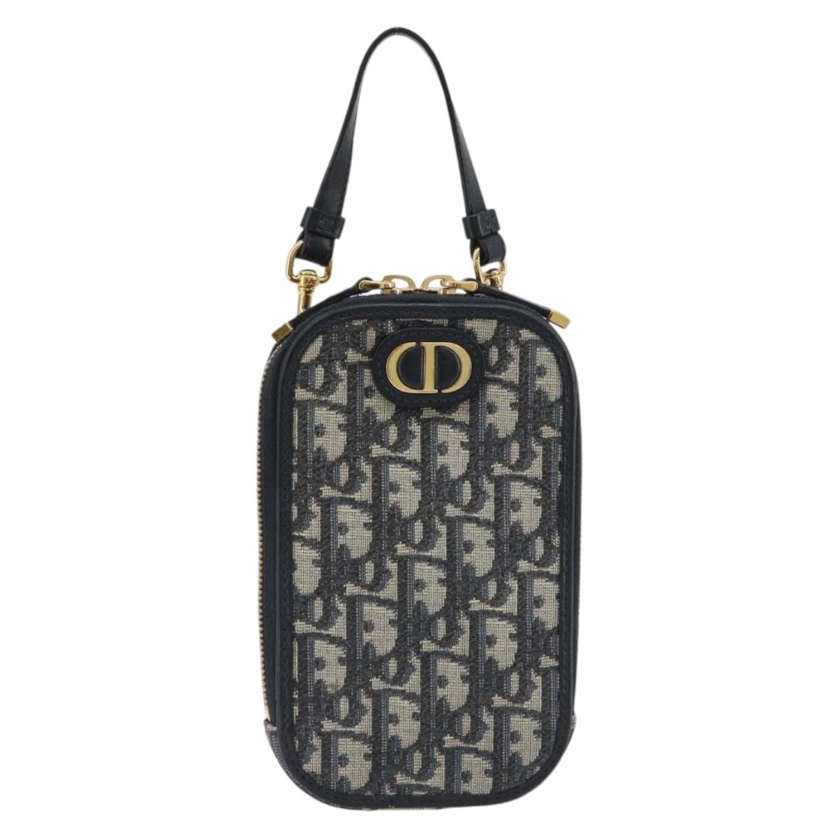Christian Dior Trotter Canvas Oblique Phone Holder Navy Gold Auth 196681M