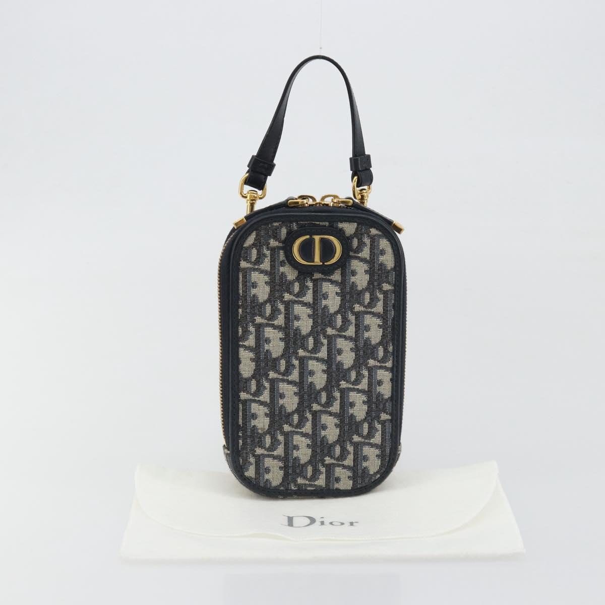 Christian Dior Trotter Canvas Oblique Phone Holder Navy Gold Auth 196681M