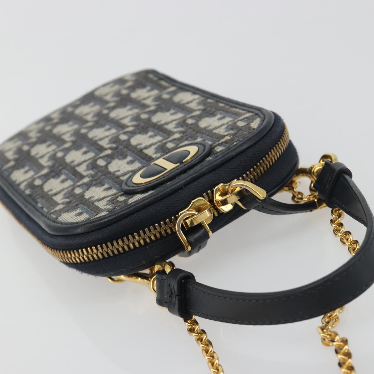 Christian Dior Trotter Canvas Oblique Phone Holder Navy Gold Auth 196681M