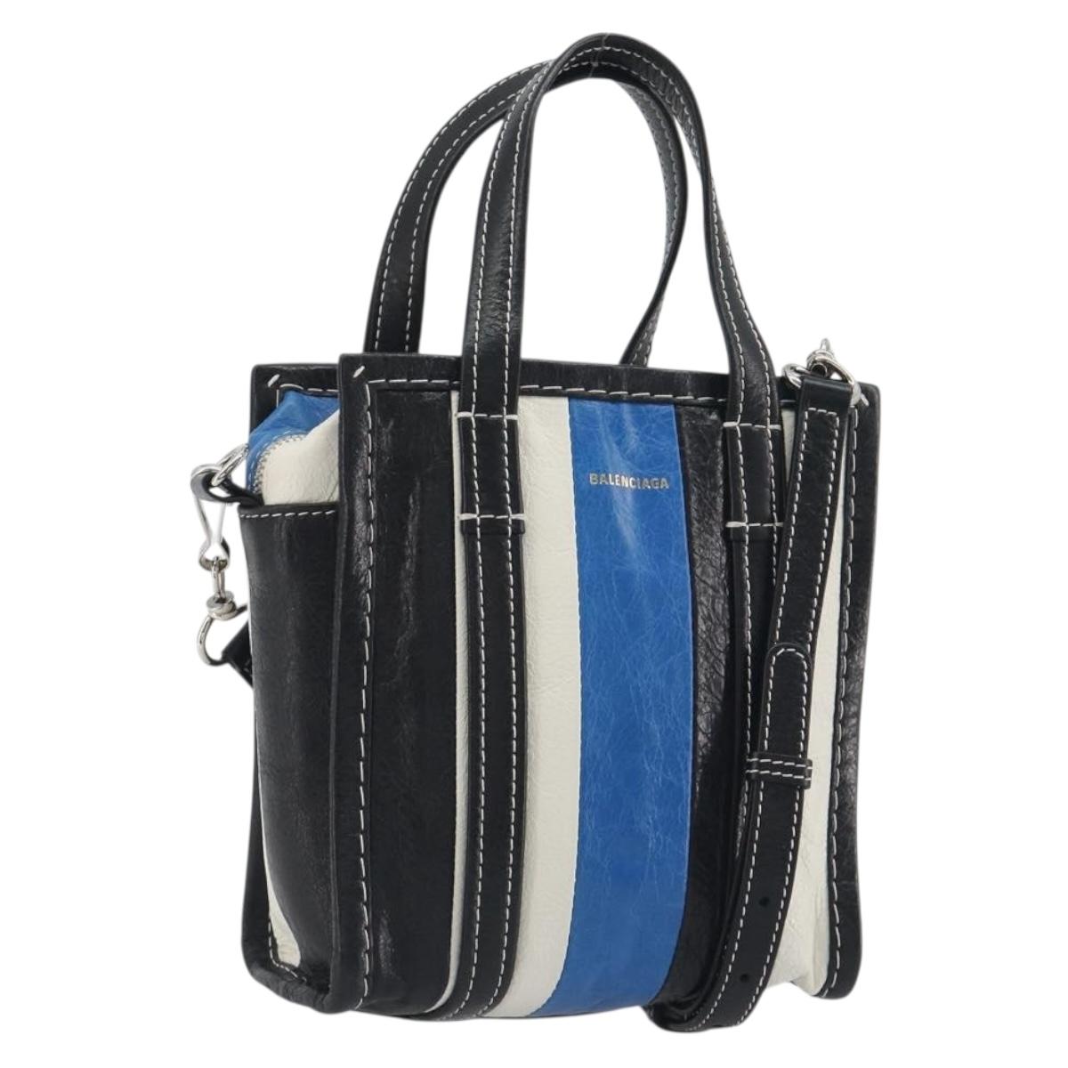 BALENCIAGA Bazaar Shopper XXS Bag Leather 2way Black Silver 513988 Auth 196682A