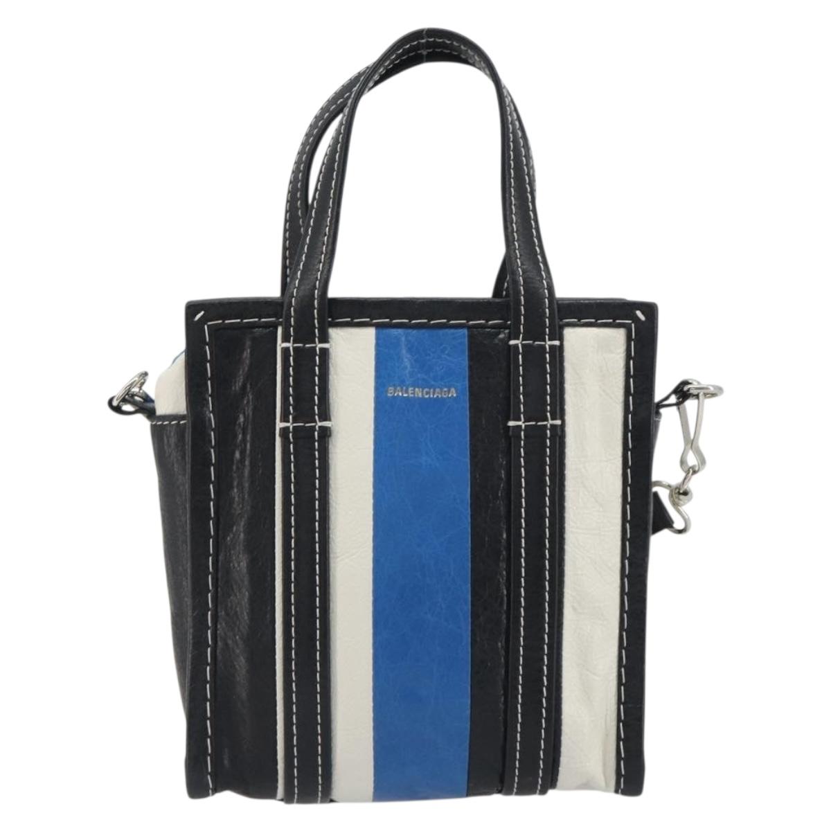 BALENCIAGA Bazaar Shopper XXS Bag Leather 2way Black Silver 513988 Auth 196682A