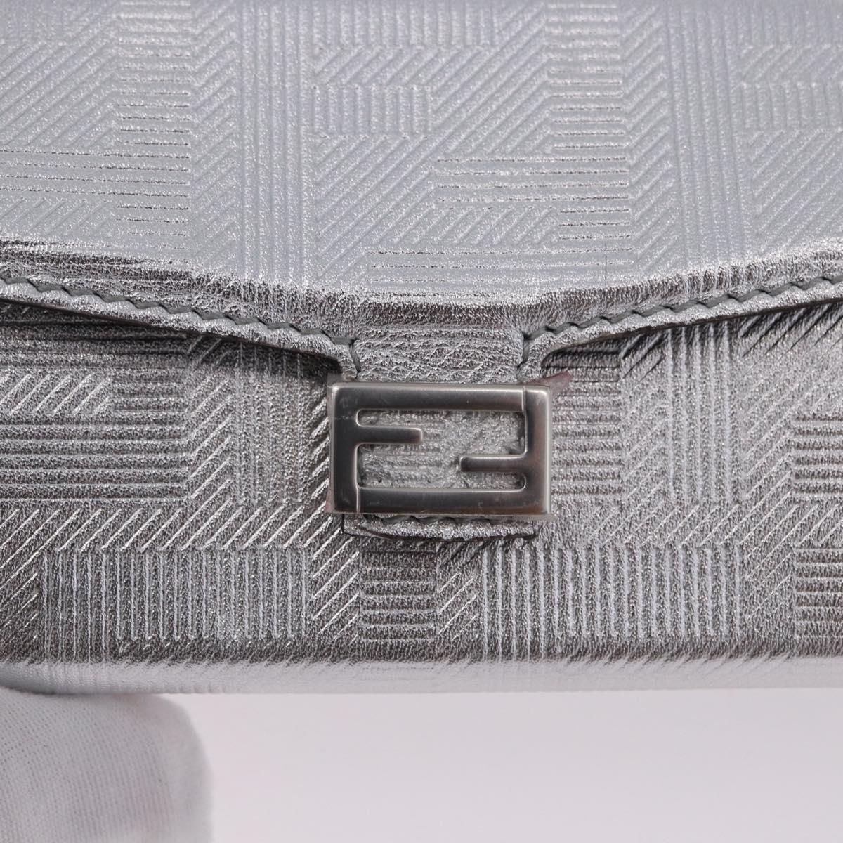 FENDI Nano Mamma Baguette Charm Leather Silver Auth 196684M