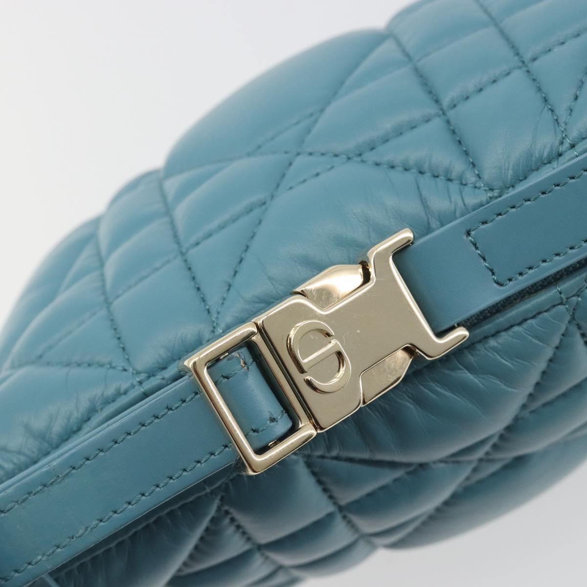 Christian Dior Canage Nomad Pouch Leather Blue Gold Auth 196686A