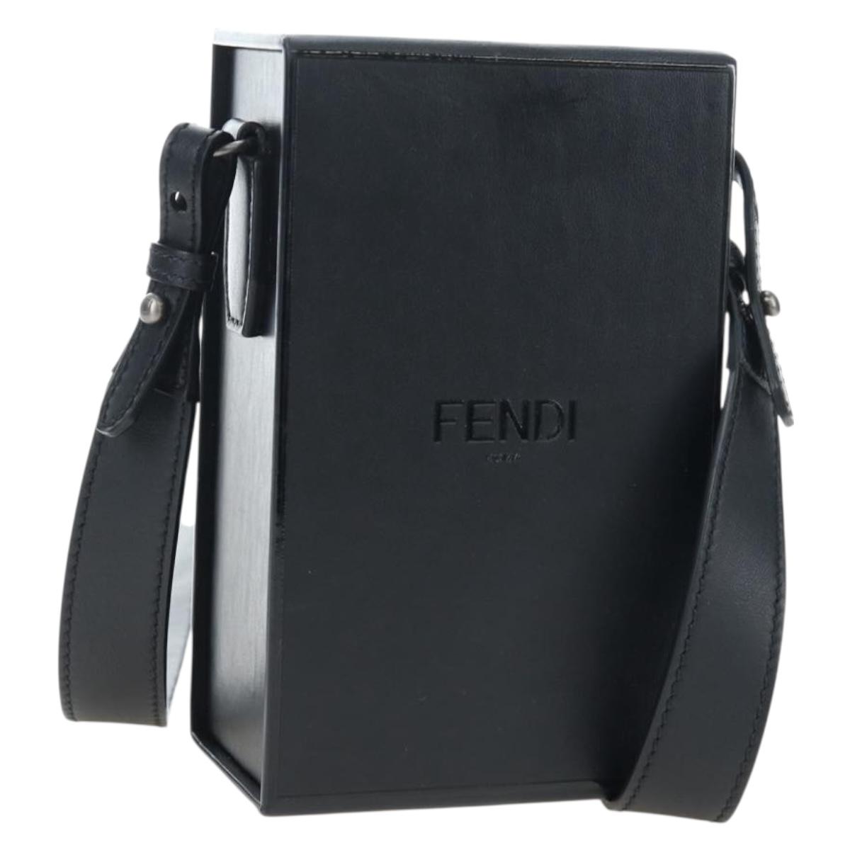 FENDI Box Shoulder Bag Leather Black Silver Auth 196687M