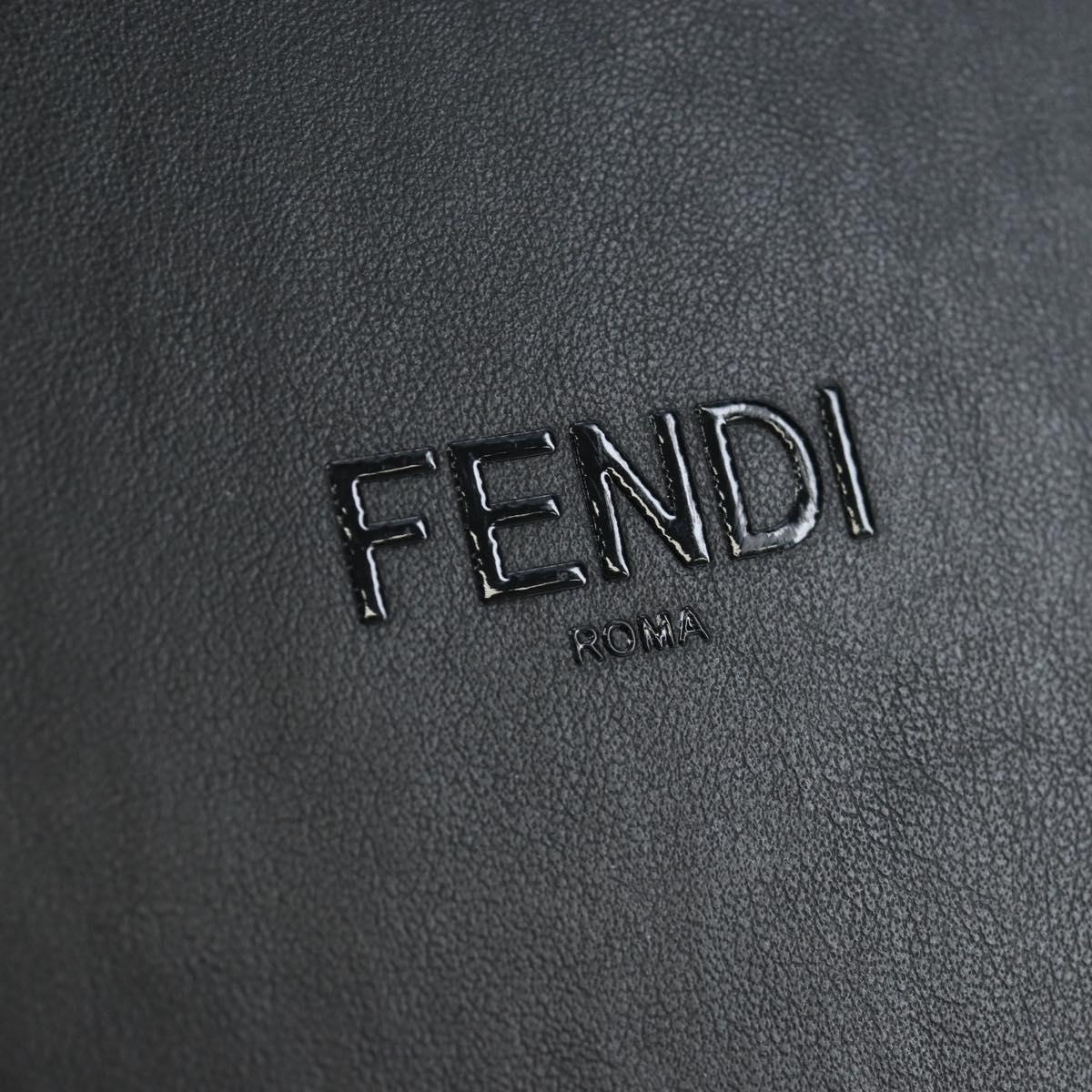 FENDI Box Shoulder Bag Leather Black Silver Auth 196687M