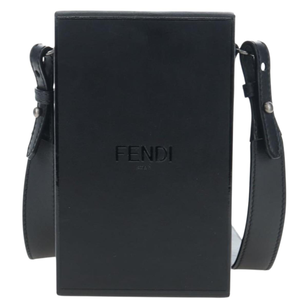 FENDI Box Shoulder Bag Leather Black Silver Auth 196687M