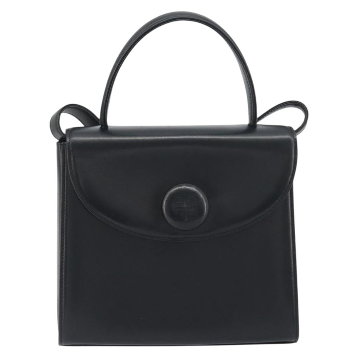 GIVENCHY Hand Bag Leather 2way Black Gold Auth 196688A