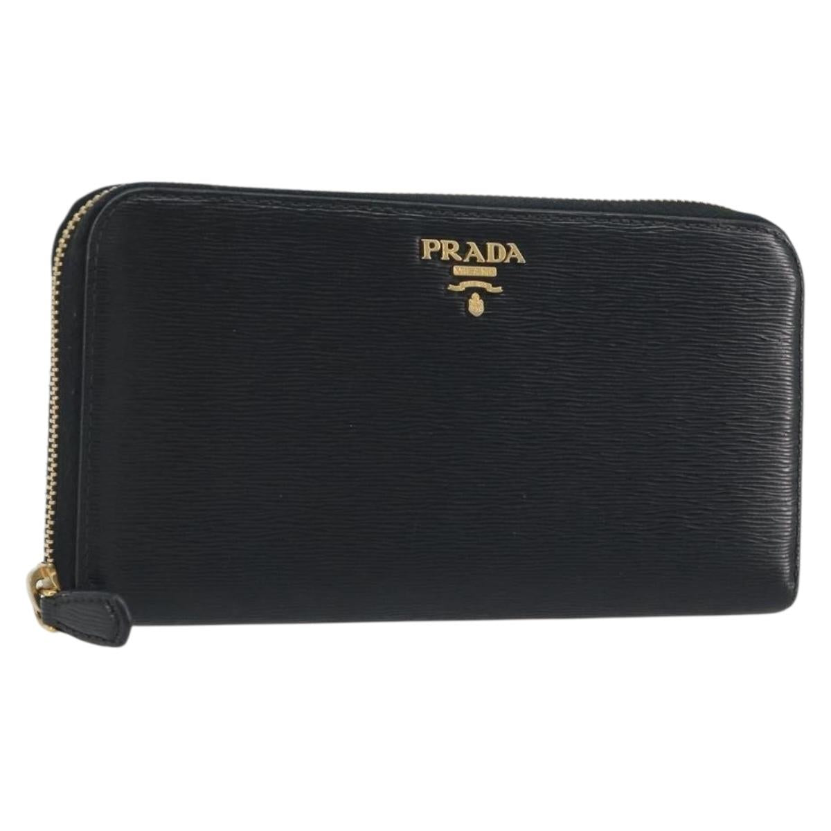 PRADA Long Wallet Leather Black Gold Auth 196690A