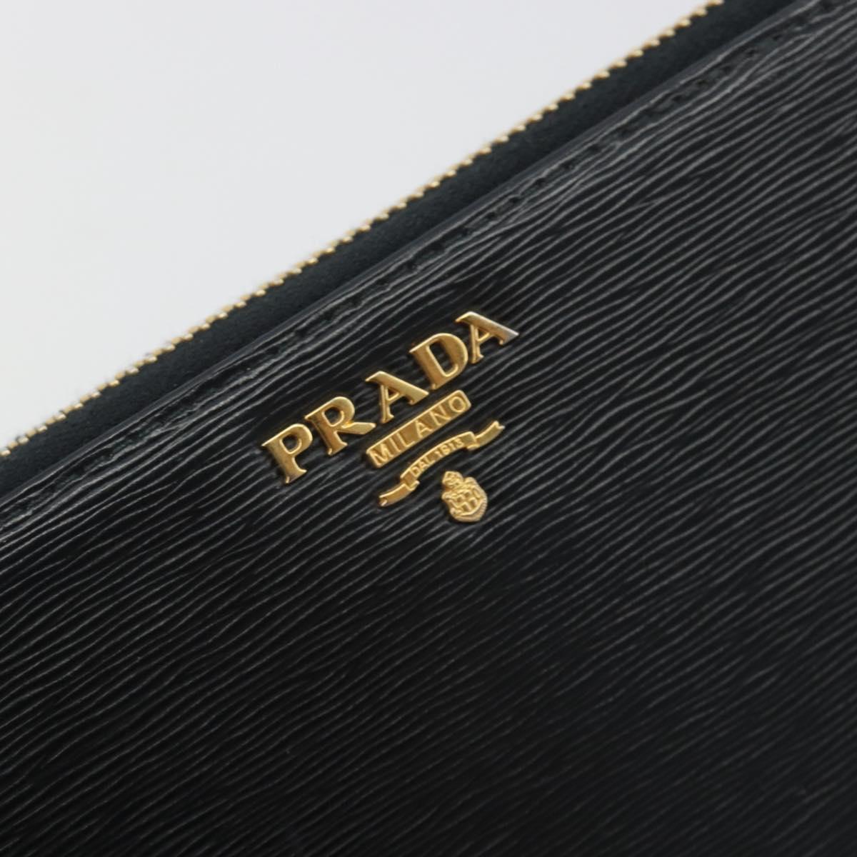 PRADA Long Wallet Leather Black Gold Auth 196690A