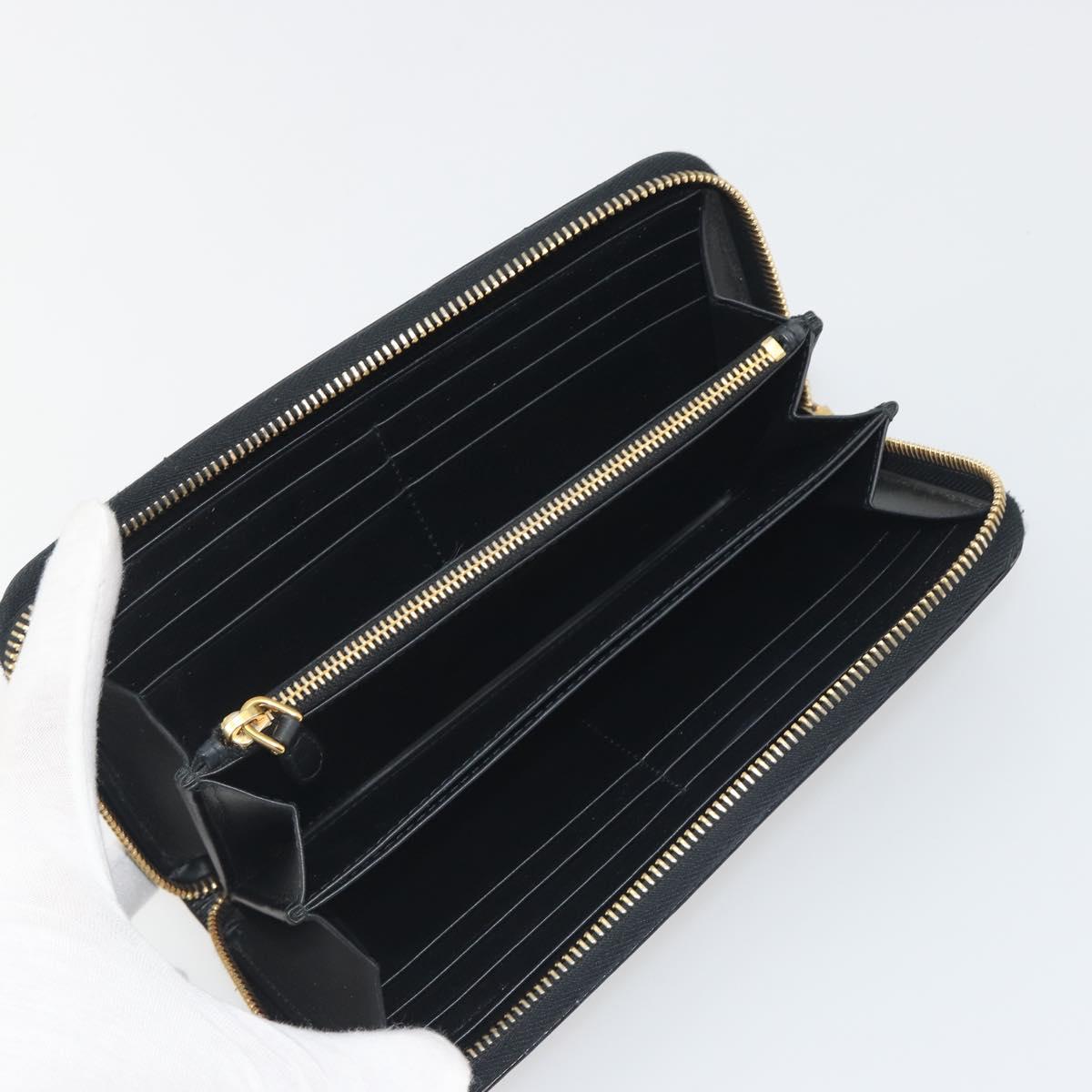 PRADA Long Wallet Leather Black Gold Auth 196690A