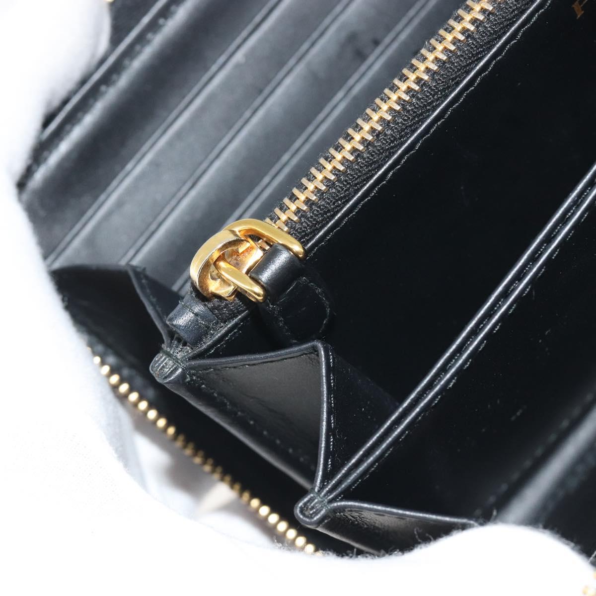 PRADA Long Wallet Leather Black Gold Auth 196690A