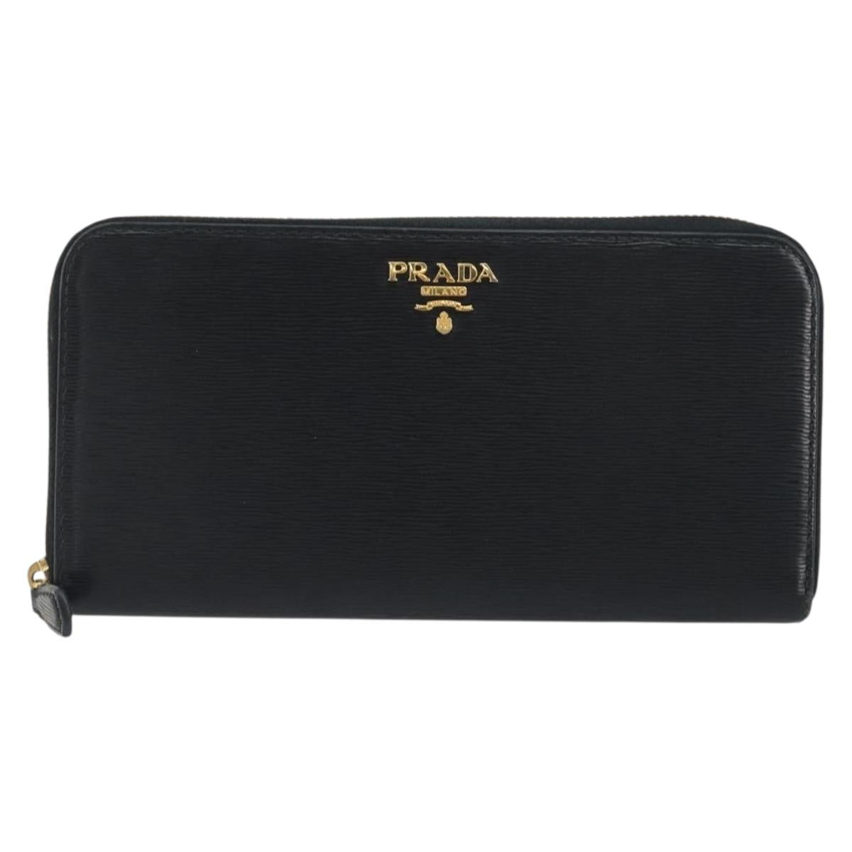 PRADA Long Wallet Leather Black Gold Auth 196690A