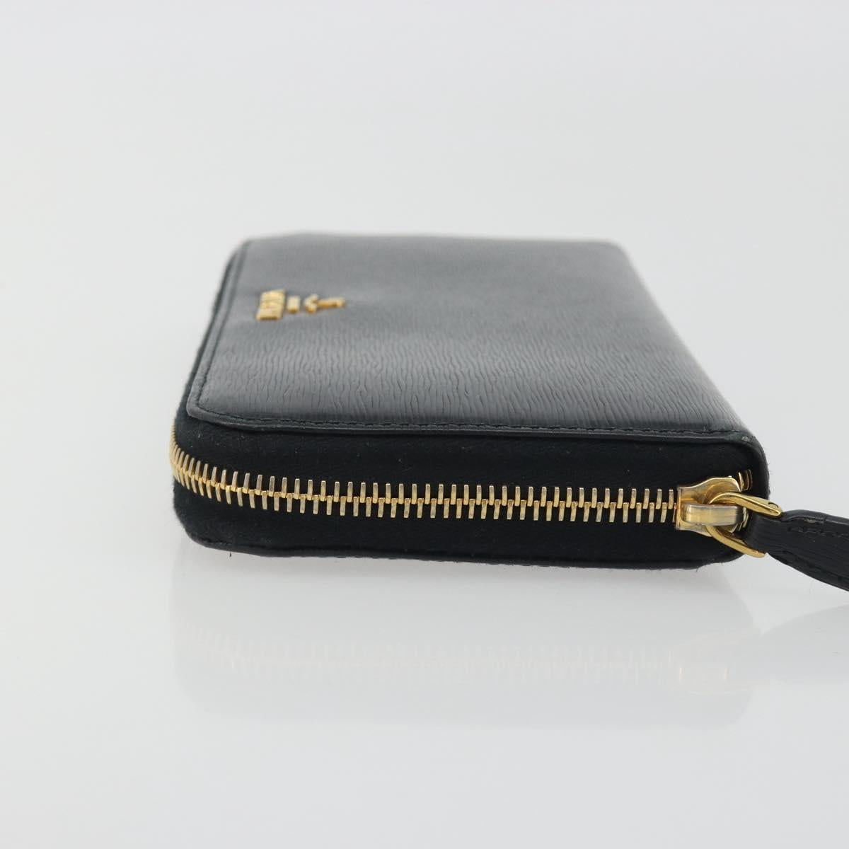 PRADA Long Wallet Leather Black Gold Auth 196690A