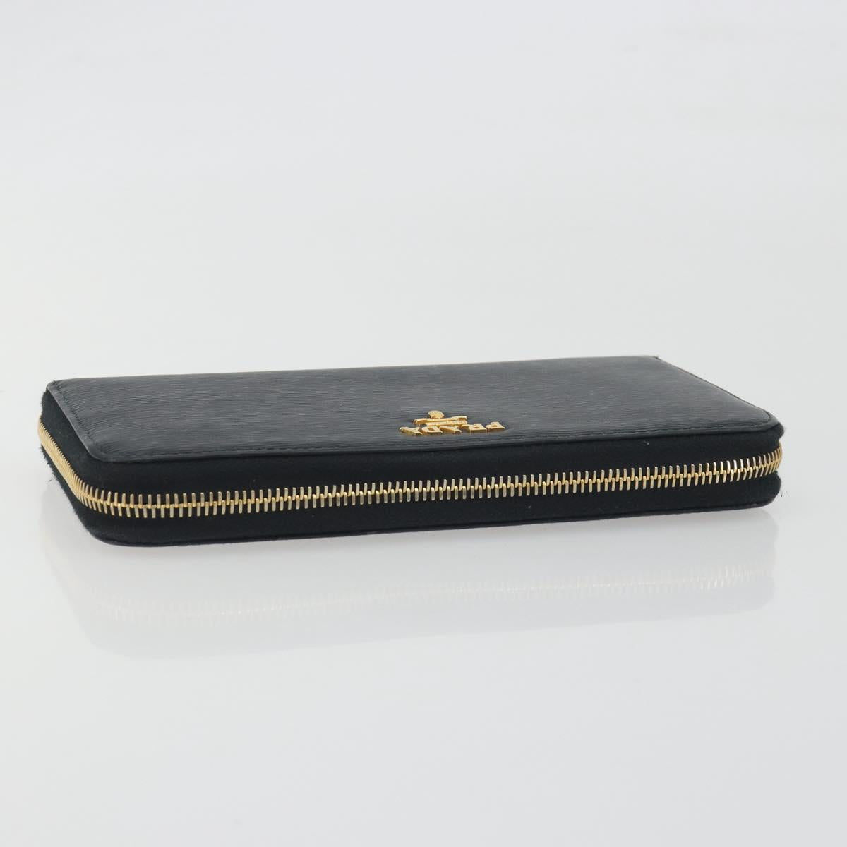 PRADA Long Wallet Leather Black Gold Auth 196690A