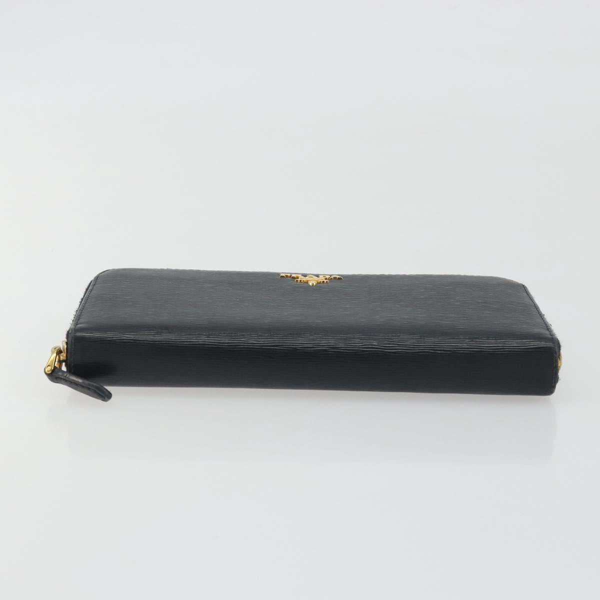 PRADA Long Wallet Leather Black Gold Auth 196690A