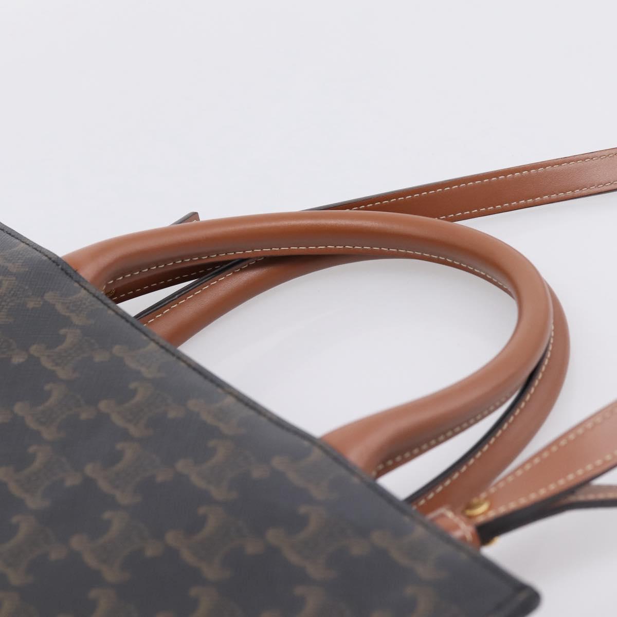 CELINE Macadam Canvas Vertical Cabas Small Hand Bag PVC Brown Gold Auth 196692V