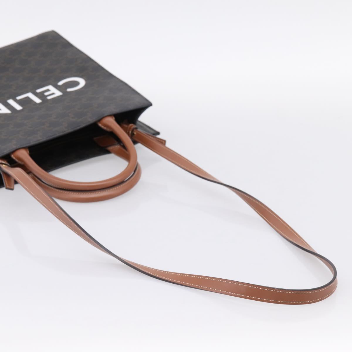 CELINE Macadam Canvas Vertical Cabas Small Hand Bag PVC Brown Gold Auth 196692V