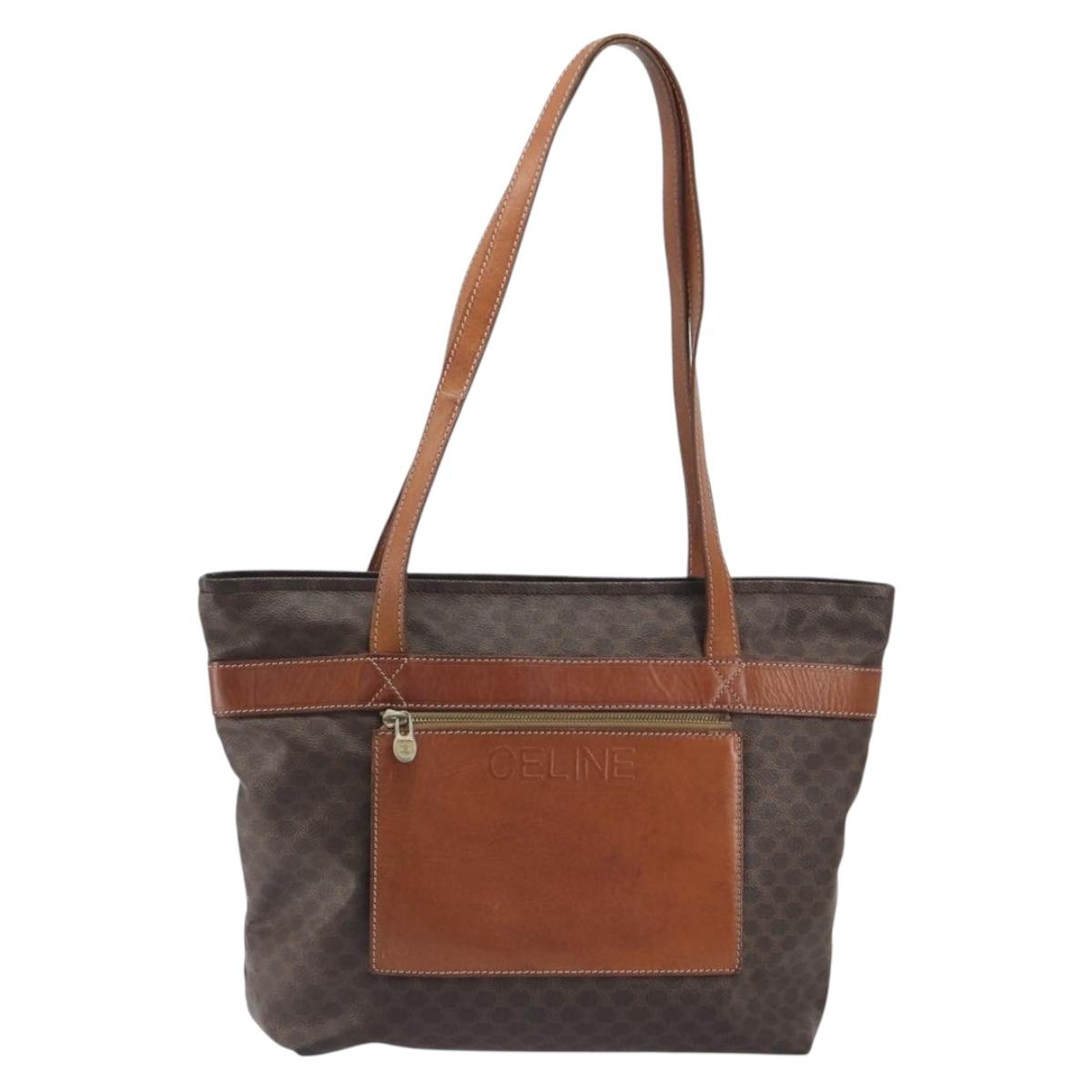 CELINE Macadam Canvas Shoulder Bag PVC Leather Brown Gold Auth 196695A