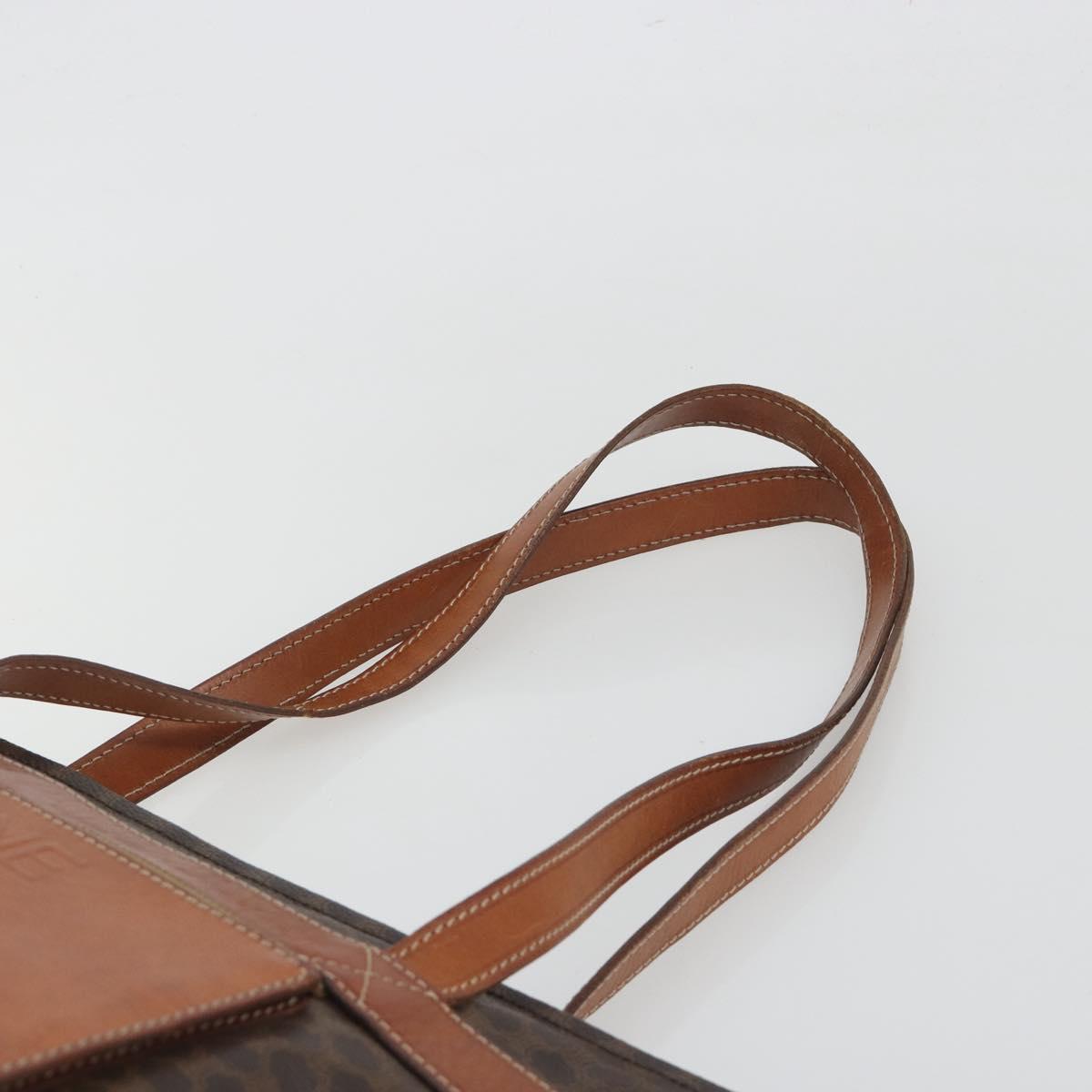 CELINE Macadam Canvas Shoulder Bag PVC Leather Brown Gold Auth 196695A