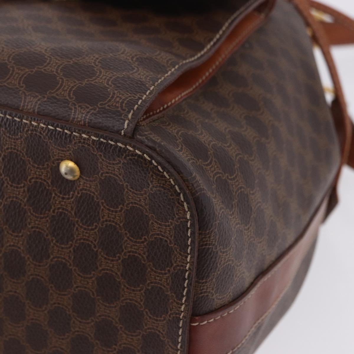 CELINE Macadam Canvas Shoulder Bag PVC Leather Brown Gold Auth 196696A