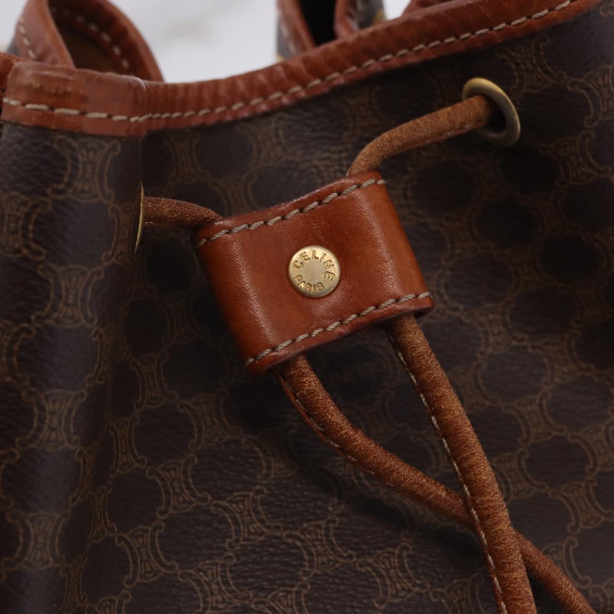 CELINE Macadam Canvas Shoulder Bag PVC Leather Brown Gold Auth 196696A