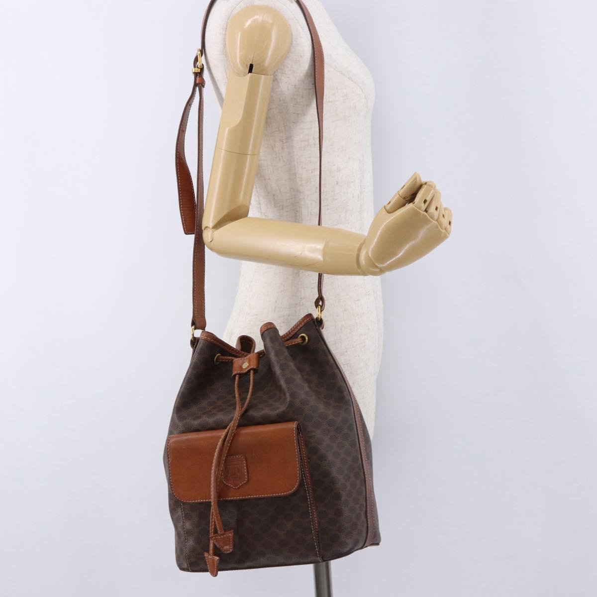 CELINE Macadam Canvas Shoulder Bag PVC Leather Brown Gold Auth 196696A