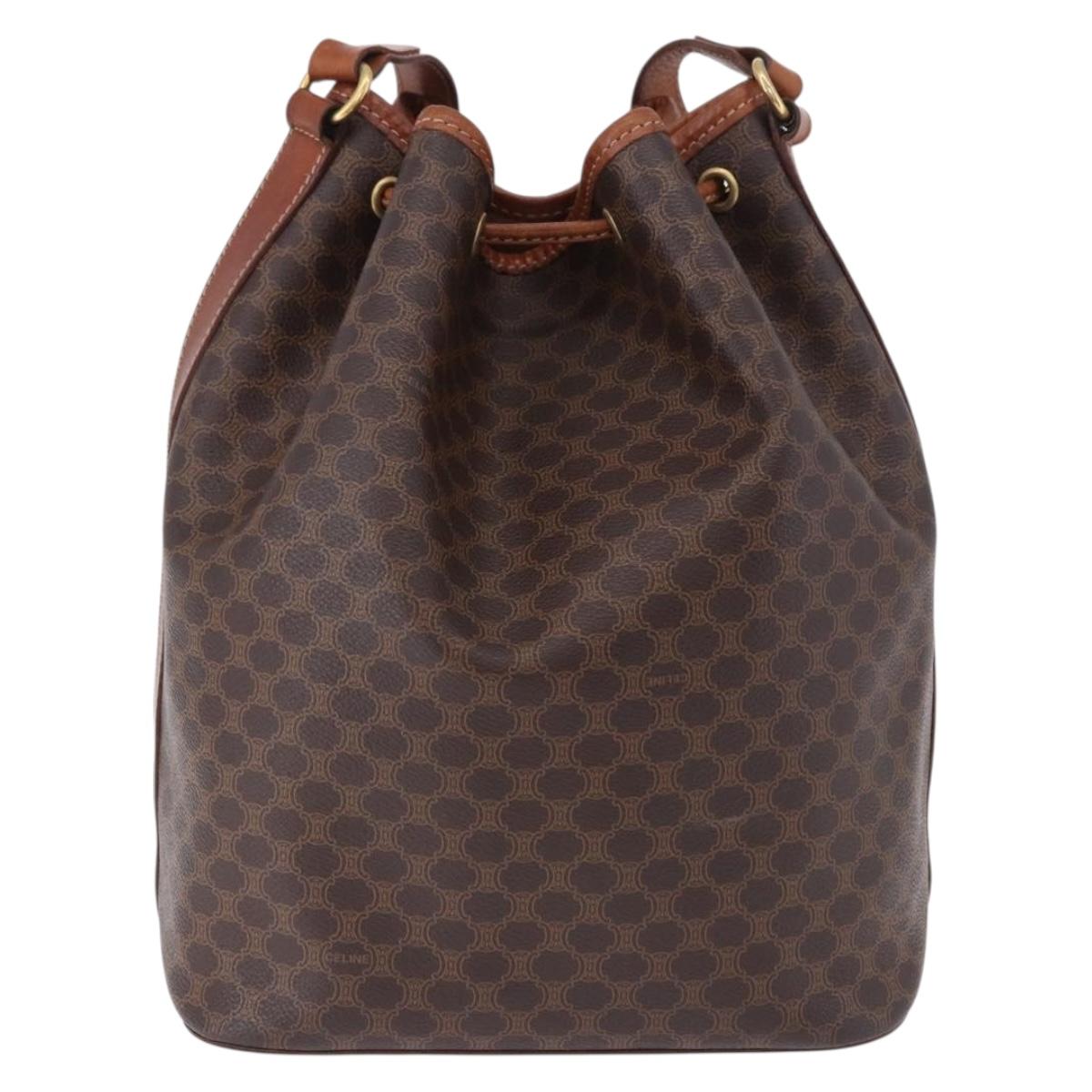 CELINE Macadam Canvas Shoulder Bag PVC Leather Brown Gold Auth 196696A