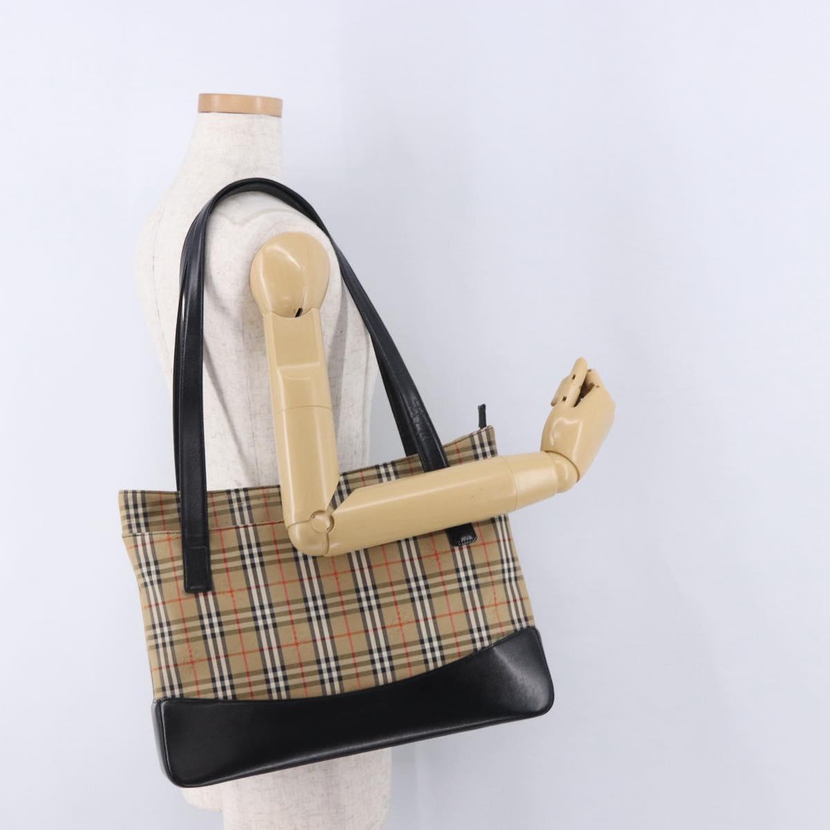 BURBERRY Nova Check Tote Bag Canvas Beige Auth 196697
