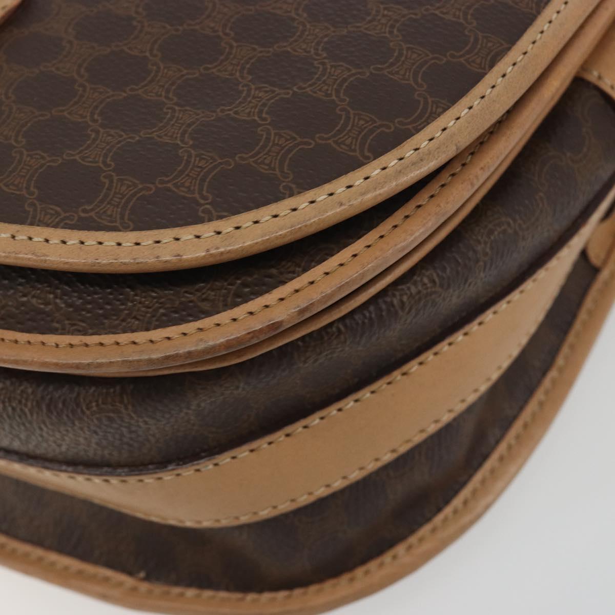 CELINE Macadam Canvas Shoulder Bag PVC Leather Brown Gold Auth 196698