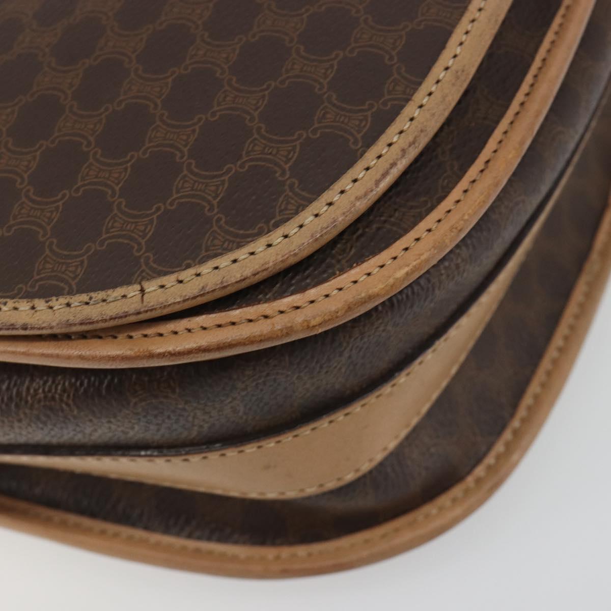CELINE Macadam Canvas Shoulder Bag PVC Leather Brown Gold Auth 196698
