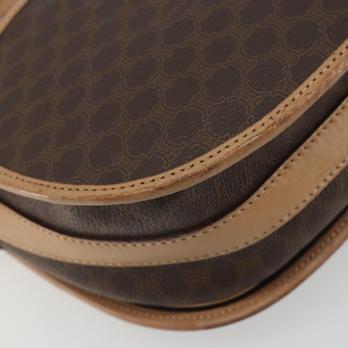 CELINE Macadam Canvas Shoulder Bag PVC Leather Brown Gold Auth 196698