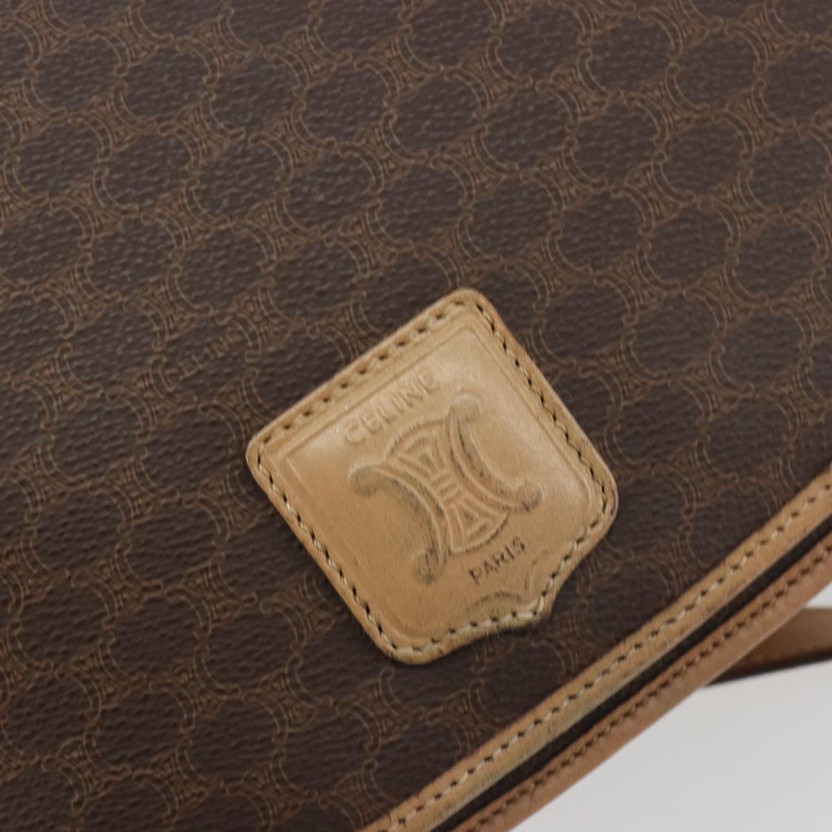 CELINE Macadam Canvas Shoulder Bag PVC Leather Brown Gold Auth 196698